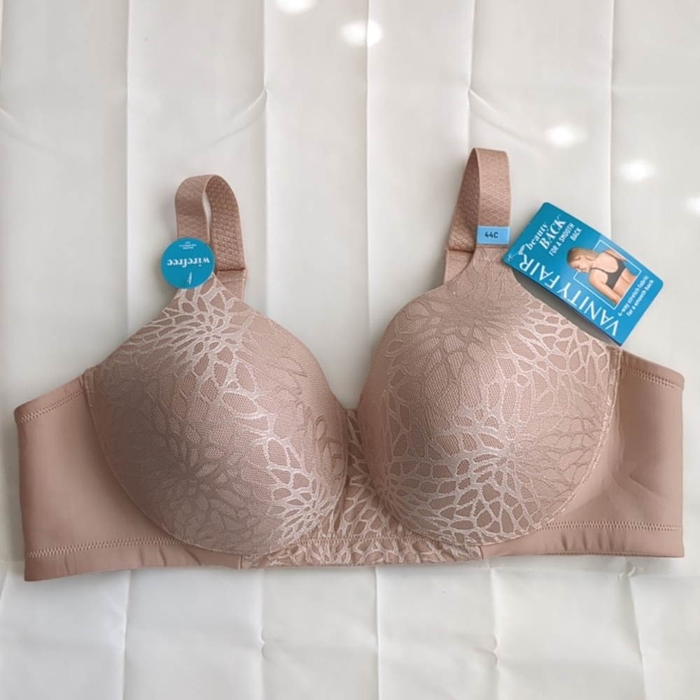 NWT Vanity Fair Beauty Back Smooth Back 4 Way Stretch Beige/Nude Sz 44C Wirefree